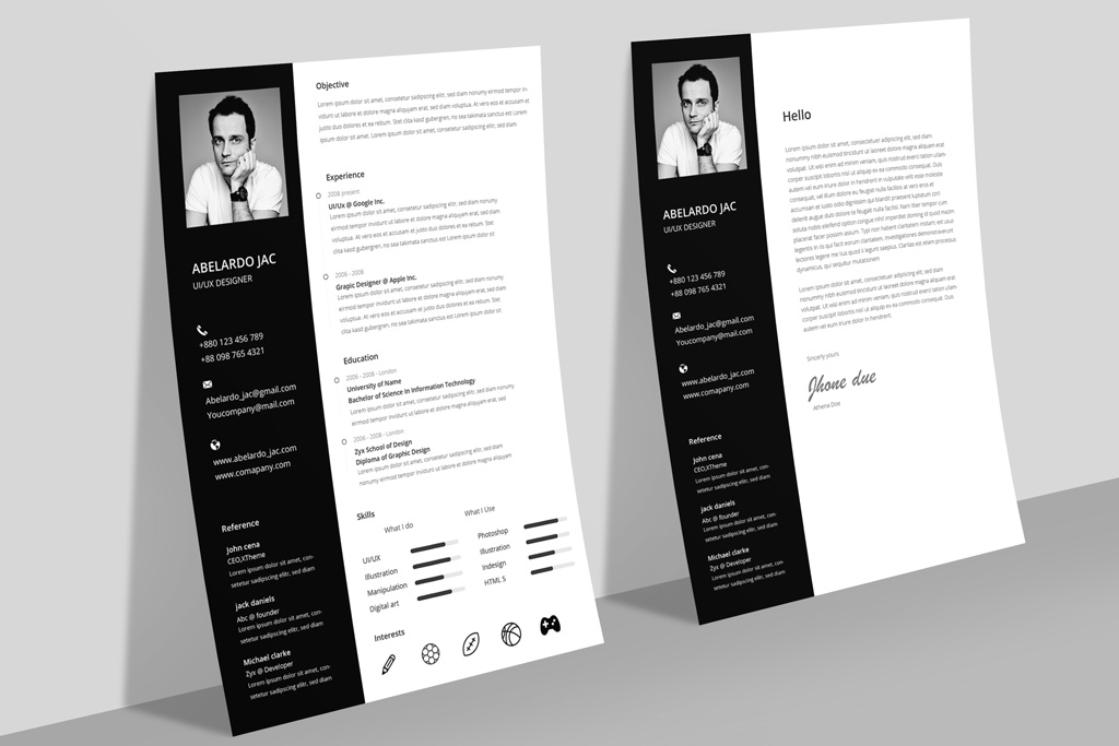 Classy Black & White Resume (CV) Template With Cover Letter Free PSD File - Good Resume